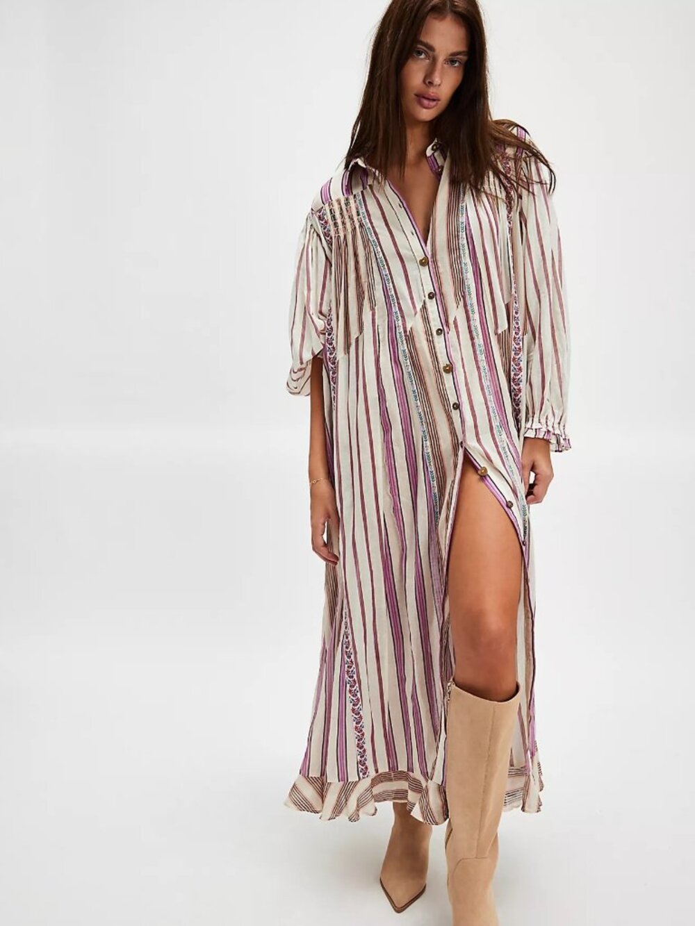 Free People Sweet Dreams Stripe Button Down Maxi Dress